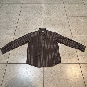 Urban Pipeline Men's Medium Brown Striped Long Sleeve Button Up Cotton